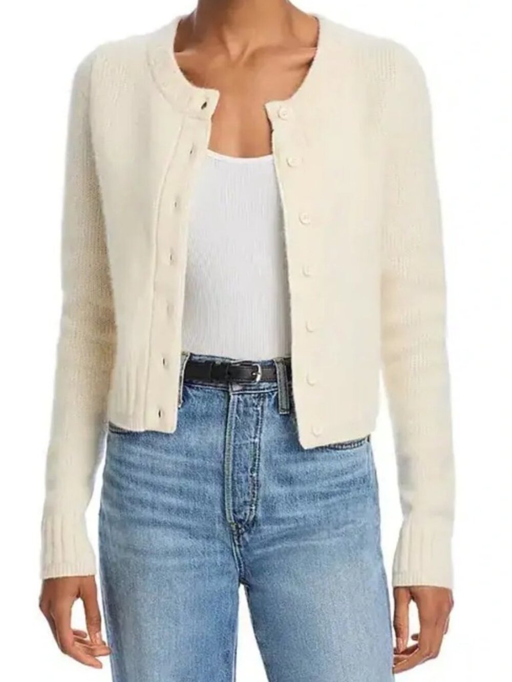 Womens Re/Done Cream (Item- 141) Pure Cashmere Crop Button Cardigan Sweater XS